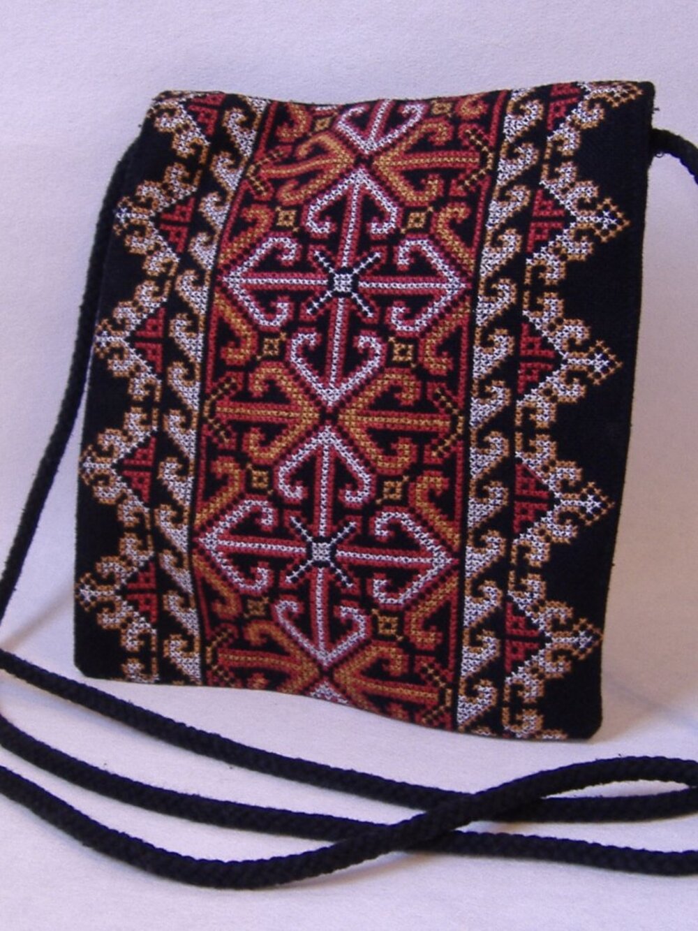Embroidered Purse Red Orange Black Geometric Shoulder Bag Messenger Handbag